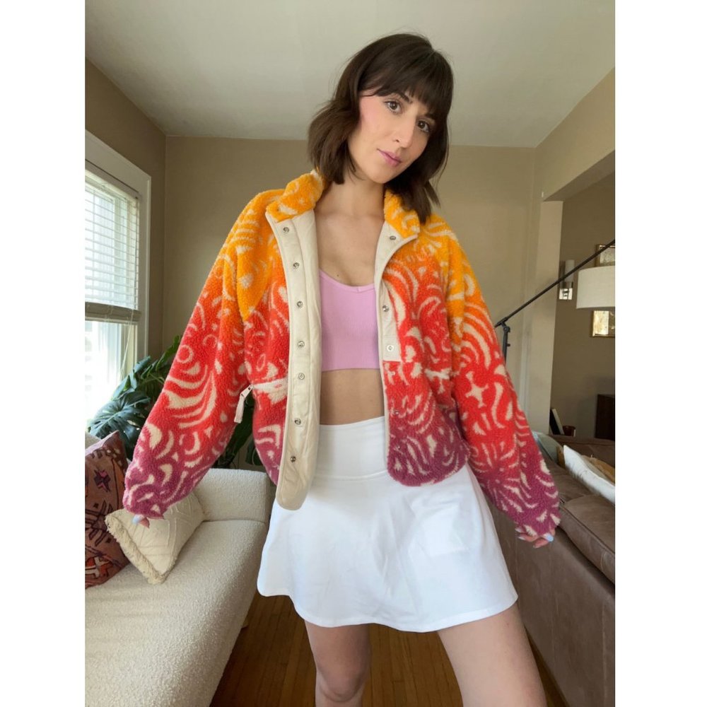 FP Movement by Free People Gradient Teddy Jacket in Orange, Pink, Cream - Picture 2 of 10